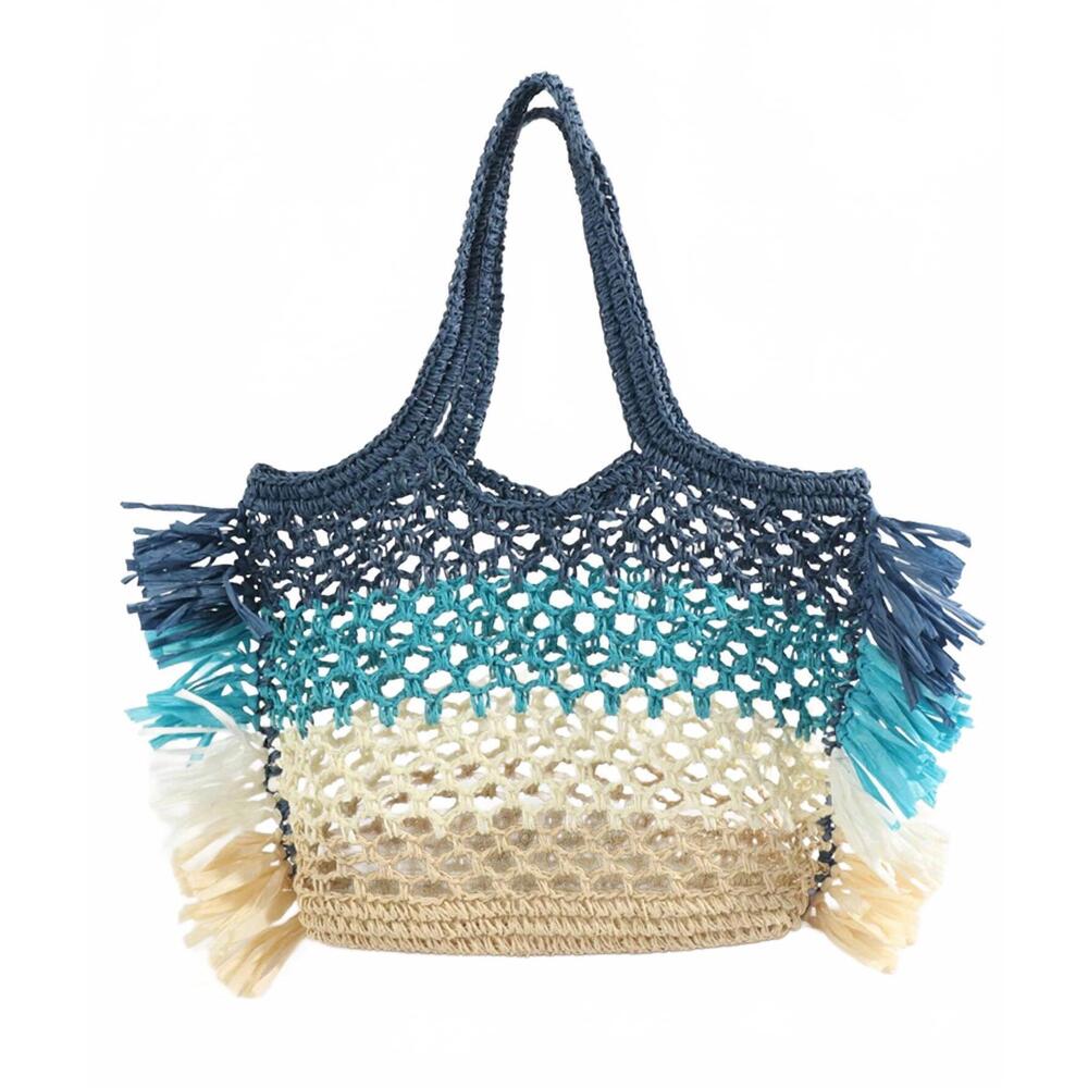 NEW PIA ROSSINI women's paros raffia beach tote bag in blue
